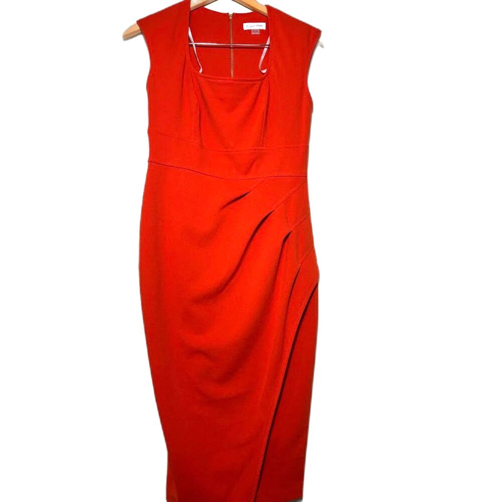 Calvin Klein Sheath Dress NWT Sz 4 Small Scarlet Red Orange Professional Office